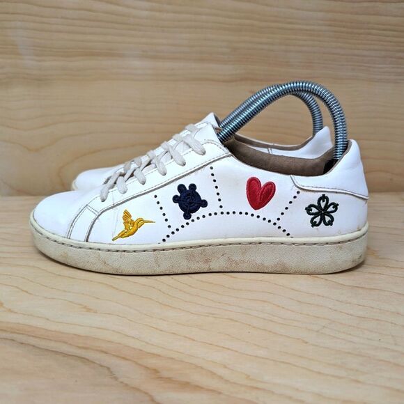 Jack Rogers Kennedy White Leather Embroidered Sneakers Size 8 Turtle & Heart - Picture 3 of 7